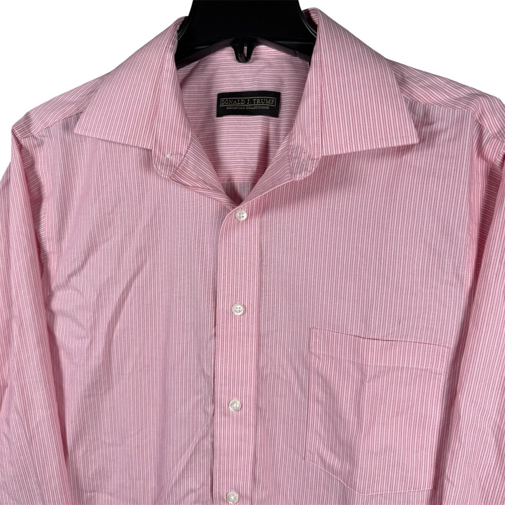 Donald Trump Signature Collection Button Up Shirt Mens 16 |‎ 34/35 Pink Stripe